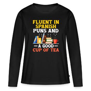 Professeur de langues étrangères École Professeurs de langues - T-shirt manches longues Premium bio Femme - noir - Devant - Julia (174cm)