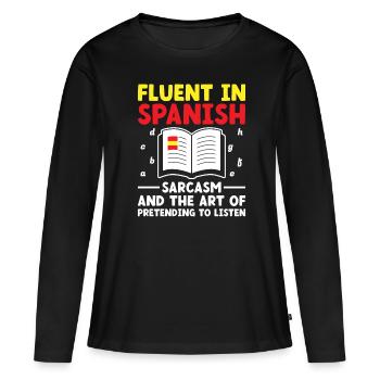 Professeur de langues étrangères École Professeurs de langues - T-shirt manches longues Premium bio Femme - noir - Devant - Julia (174cm)