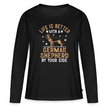 La vie est meilleure avec un berger allemand à vos côtés - T-shirt manches longues Premium bio Femme - noir - Devant - Julia (174cm)