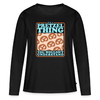 Bretzel Bretzels Cadeau d’amoureux des bretzels - T-shirt manches longues Premium bio Femme - noir - Devant - Julia (174cm)