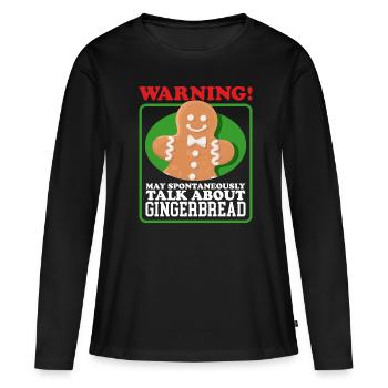 Pain d’épices Pain d’épices Bonhomme en pain d’épices Cadeau - T-shirt manches longues Premium bio Femme - noir - Devant - Julia (174cm)