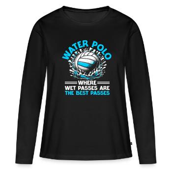 Wasserball, wo nasse Pässe die besten Pässe sind - Frauen Premium Bio Langarmshirt - Schwarz - Vorne - Julia (174cm)