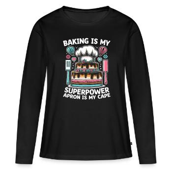 Backen ist meine Superpower Schürze ist mein Kapgebäck ba - Frauen Premium Bio Langarmshirt - Schwarz - Vorne - Julia (174cm)
