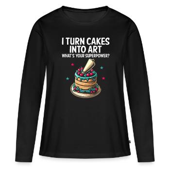 Ich verwandle Kuchen in Kunst Was ist deine Superkraft Bäcker - Frauen Premium Bio Langarmshirt - Schwarz - Vorne - Julia (174cm)