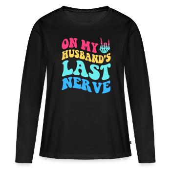 Sur le dernier de mon mari groovy - T-shirt manches longues Premium bio Femme - noir - Devant - Julia (174cm)