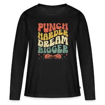 Coup de poing plus fort Rêve plus grand Boxer Sports Force - T-shirt manches longues Premium bio Femme - noir - Devant - Julia (174cm)