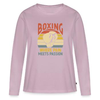 Boxe où la douleur rencontre la passion Boxer Sports - T-shirt manches longues Premium bio Femme - rose poudré - Devant - Julia (174cm)