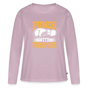 Punch avec but Boxer Sports Gym de musculation - T-shirt manches longues Premium bio Femme - rose poudré - Devant - Julia (174cm)