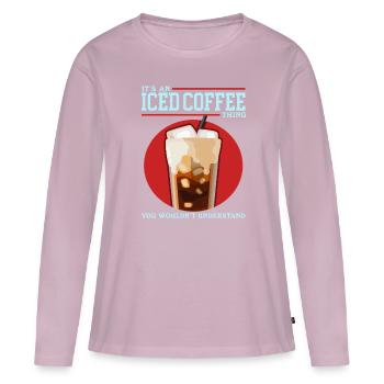 Café glacé Café Café Cadeau - T-shirt manches longues Premium bio Femme - rose poudré - Devant - Julia (174cm)