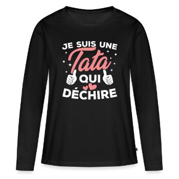 Je suis une tata qui déchire - T-shirt manches longues Premium bio Femme - noir - Devant - Julia (174cm)