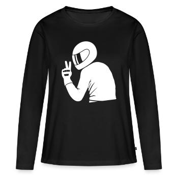 Respect for Riders (+ Dein Text) - Frauen Premium Bio Langarmshirt - Schwarz - Vorne - Julia (174cm)