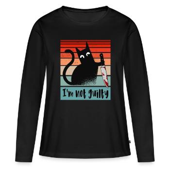 Je suis innocent, chat avec couteau ensanglanté - T-shirt manches longues Premium bio Femme - noir - Devant - Julia (174cm)