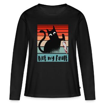 Pas ma faute, chat innocent avec un couteau - T-shirt manches longues Premium bio Femme - noir - Devant - Julia (174cm)