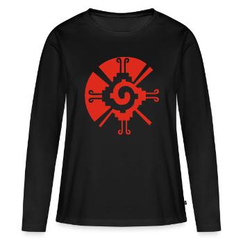 Symbole de protection maya rouge - T-shirt manches longues Premium bio Femme - noir - Devant - Julia (174cm)