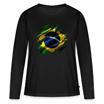 Brésil Drapeau Brésilien Look Used - T-shirt manches longues Premium bio Femme - noir - Devant - Julia (174cm)