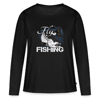 Pêche à la mouche - pêche à la truite - T-shirt manches longues Premium bio Femme - noir - Devant - Julia (174cm)