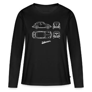 Volkswagen VW Blaupause Beetle In Weiß Mit VW Logo - Frauen Premium Bio Langarmshirt - Schwarz - Vorne - Julia (174cm)