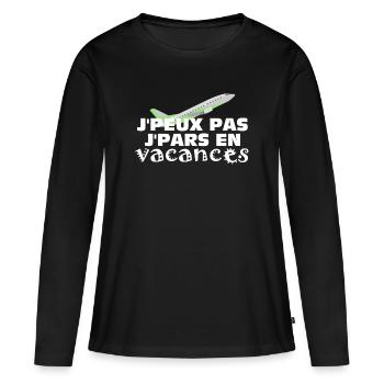 Je peux pas je pars en vacances - T-shirt manches longues Premium bio Femme - noir - Devant - Julia (174cm)