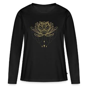 Lotus en Or.Yoga, Méditation, Spiritualité. - T-shirt manches longues Premium bio Femme - noir - Devant - Julia (174cm)