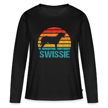 Large Swiss Bernese Mountain Dog Vintage - Women's Premium Organic Long Sleeve Shirt - black - Front - Julia (174cm)