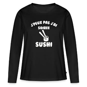 Soirée sushi - T-shirt manches longues Premium bio Femme - noir - Devant - Julia (174cm)