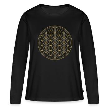 Fleur de vie Symbole de protection de la fleur de vie - T-shirt manches longues Premium bio Femme - noir - Devant - Julia (174cm)