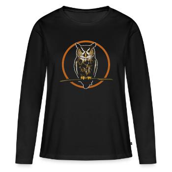 Hibou assis sur une branche - T-shirt manches longues Premium bio Femme - noir - Devant - Julia (174cm)