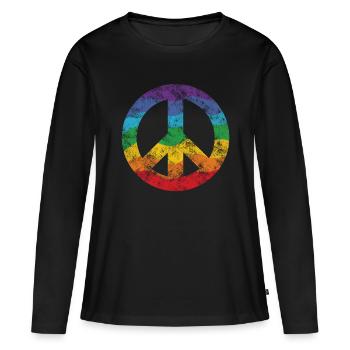 Regenbogen Peacezeichen - Frauen Premium Bio Langarmshirt - Schwarz - Vorne - Julia (174cm)