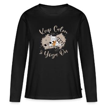 Restez calme et faites du yoga - Humour - T-shirt manches longues Premium bio Femme - noir - Devant - Julia (174cm)