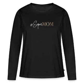 #SuperMOM - Frauen Premium Bio Langarmshirt - Schwarz - Vorne - Julia (174cm)