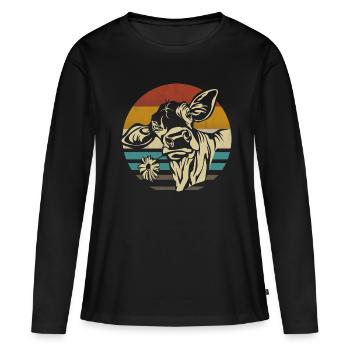 Vache Vaches Bovins Veaux Veaux Taureaux rétro millésime - T-shirt manches longues Premium bio Femme - noir - Devant - Julia (174cm)