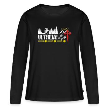 Ultreia Salutations Pèlerinages Pèlerinages - T-shirt manches longues Premium bio Femme - noir - Devant - Julia (174cm)