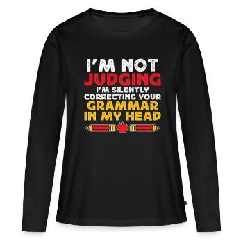 Professeur de langues étrangères École Professeurs de langues - T-shirt manches longues Premium bio Femme - noir - Devant - Julia (174cm)
