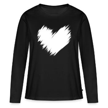 Idée cadeau floue cœur blanc - T-shirt manches longues Premium bio Femme - noir - Devant - Julia (174cm)
