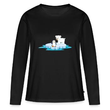ours polaire mignon et pingouin sur la glace de la banquise - T-shirt manches longues Premium bio Femme - noir - Devant - Julia (174cm)