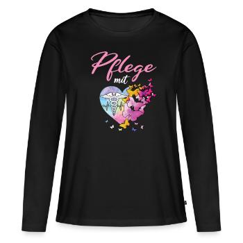 Pflege Mit Herz Pflegekraft Altenpflegerin - Frauen Premium Bio Langarmshirt - Schwarz - Vorne - Julia (174cm)