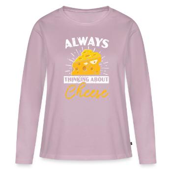 Pensez toujours au fromage Cheesy Cheese Foodie - T-shirt manches longues Premium bio Femme - rose poudré - Devant - Julia (174cm)