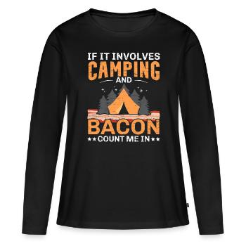 Quand il s’agit de camping et de bacon, je suis une cam - T-shirt manches longues Premium bio Femme - noir - Devant - Julia (174cm)