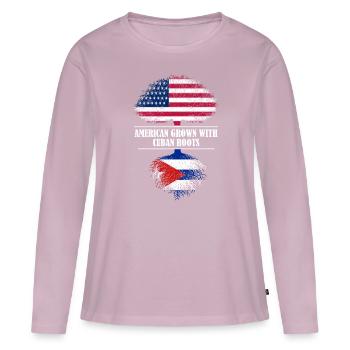 American grown with Cuban roots flag - Frauen Premium Bio Langarmshirt - Altrosa - Vorne - Julia (174cm)