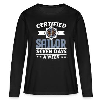 Bateau certifié sept jours sur sept - T-shirt manches longues Premium bio Femme - noir - Devant - Julia (174cm)