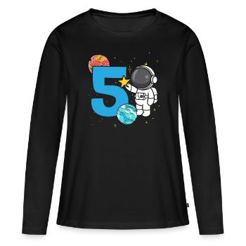 5th Birthday Celebration Outerspace Happy Bday - Women's Premium Organic Long Sleeve Shirt - black - Front - Julia (174cm)