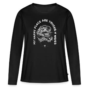 Trucker fährt Welle - Frauen Premium Bio Langarmshirt - Schwarz - Vorne - Julia (174cm)