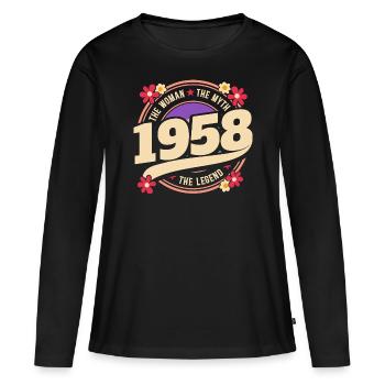 Frau 1958 Die Legende 65 Jahre Jubiläum - Frauen Premium Bio Langarmshirt - Schwarz - Vorne - Julia (174cm)
