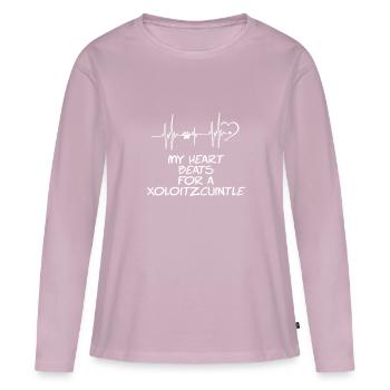 Mon cœur bat pour un Xoloitzcuintle - T-shirt manches longues Premium bio Femme - rose poudré - Devant - Julia (174cm)