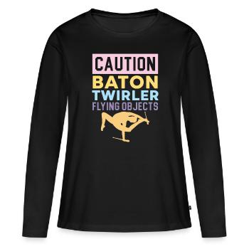 Vorsicht Baton Twirler Fliegende Objekte Baton Twi - Frauen Premium Bio Langarmshirt - Schwarz - Vorne - Julia (174cm)