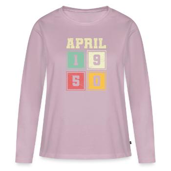 73ème anniversaire Avril Millésime 1950 Millésime - T-shirt manches longues Premium bio Femme - rose poudré - Devant - Julia (174cm)