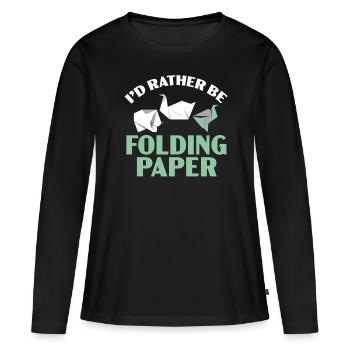 Je préfère plier l’origami japonais en papier - T-shirt manches longues Premium bio Femme - noir - Devant - Julia (174cm)