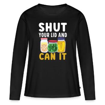 Fermez le couvercle et mettez-le dans la boîte de conserve Konser - T-shirt manches longues Premium bio Femme - noir - Devant - Julia (174cm)