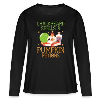 Magie au tableau noir et potions de citrouille Halloween - T-shirt manches longues Premium bio Femme - noir - Devant - Julia (174cm)