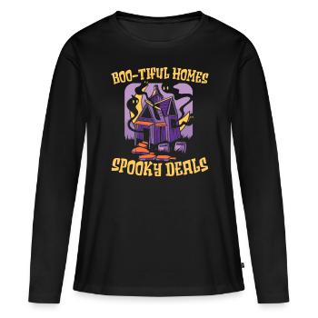 Boo-tiful Homes Offres fantasmagoriques Immobilier Halloween - T-shirt manches longues Premium bio Femme - noir - Devant - Julia (174cm)